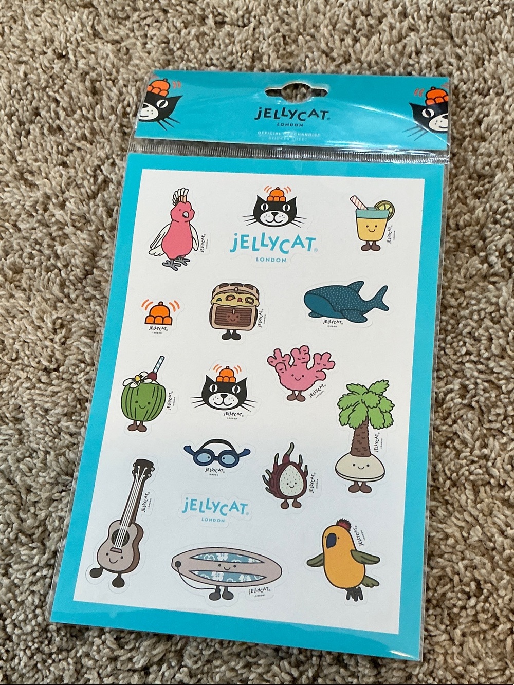 Jellycat Sticker Sheet — Turquoise Blue Border with Multicolored Cute Characters